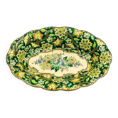 Longwy cup in cloisonné enamels on a green background, polychrome floral decoration and gold