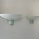 Pair of post-modernist wall lights, white metal and glass, France 1980