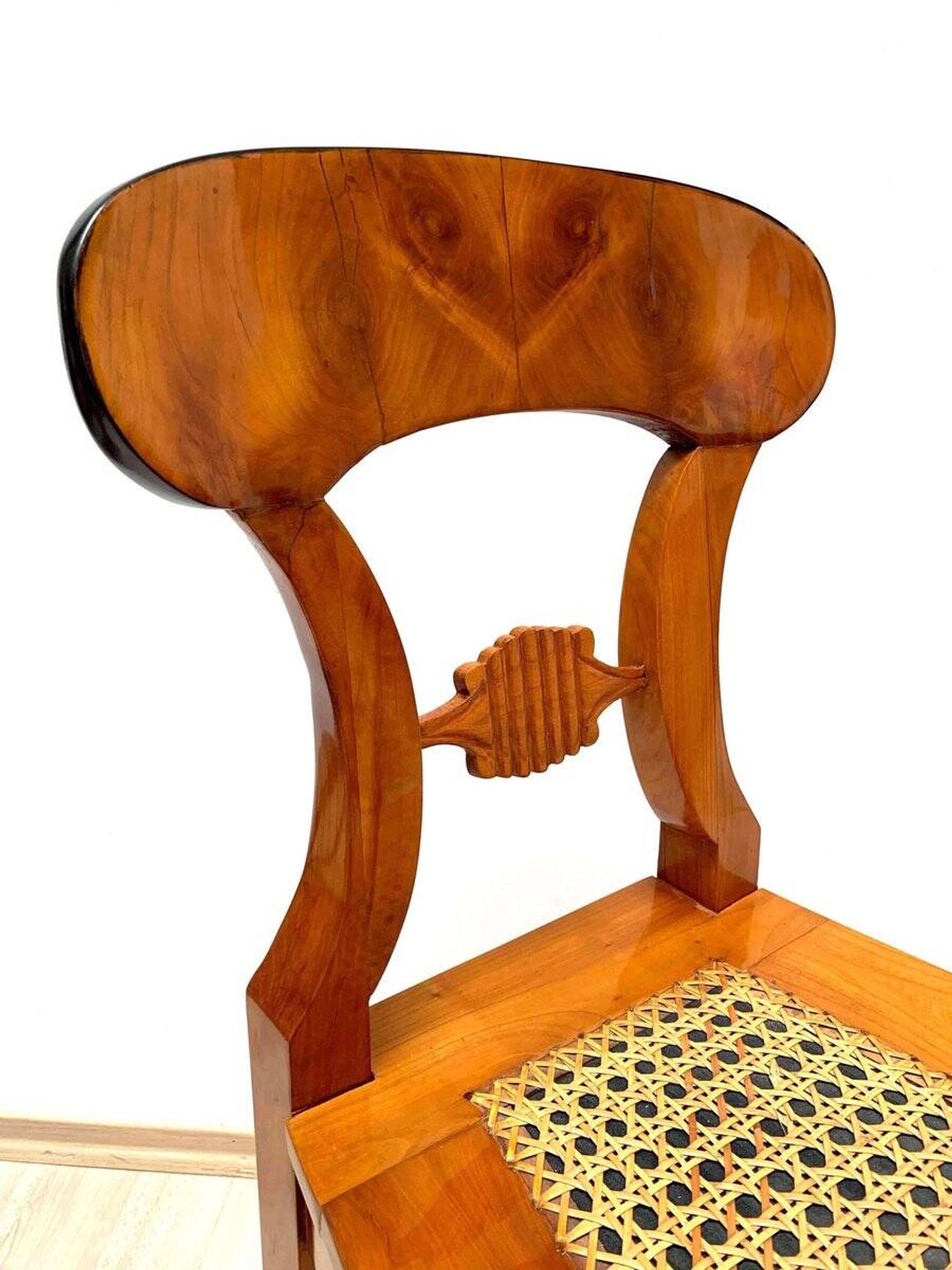Biedermeier Board Chairs in Cherry Veneer and Mesh, Vienna, 1830s, Set of 6