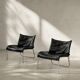 Chaises longues en cuir noir patchwork suédoises modernes du milieu du siècle d'IKEA