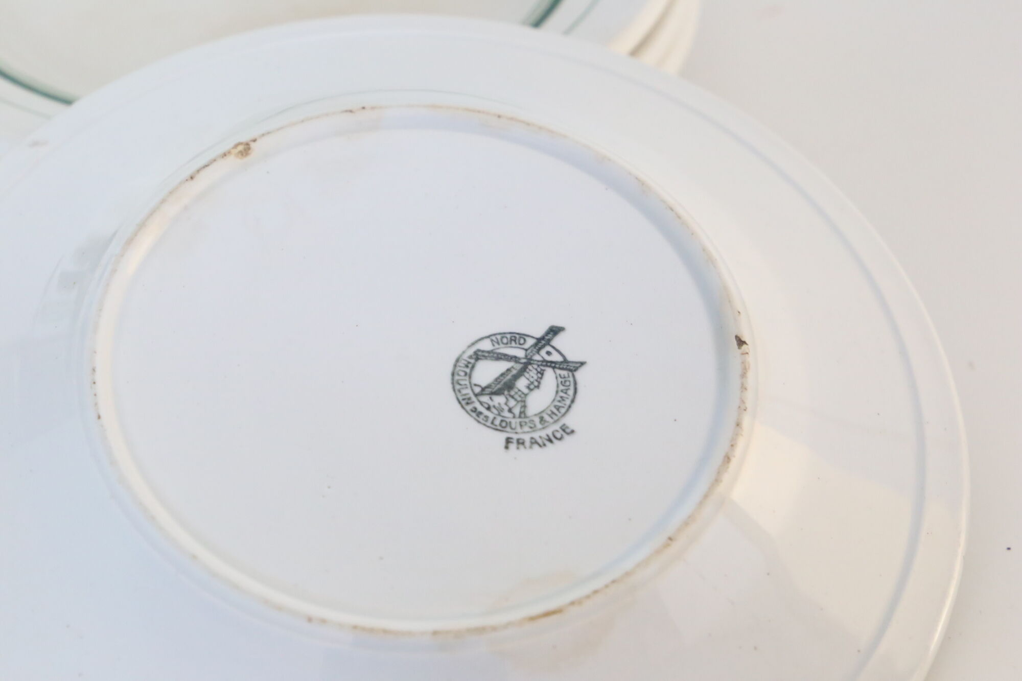 Set of 4 mouin des Loups plate, green motif, French vintage, rustic, countryside
