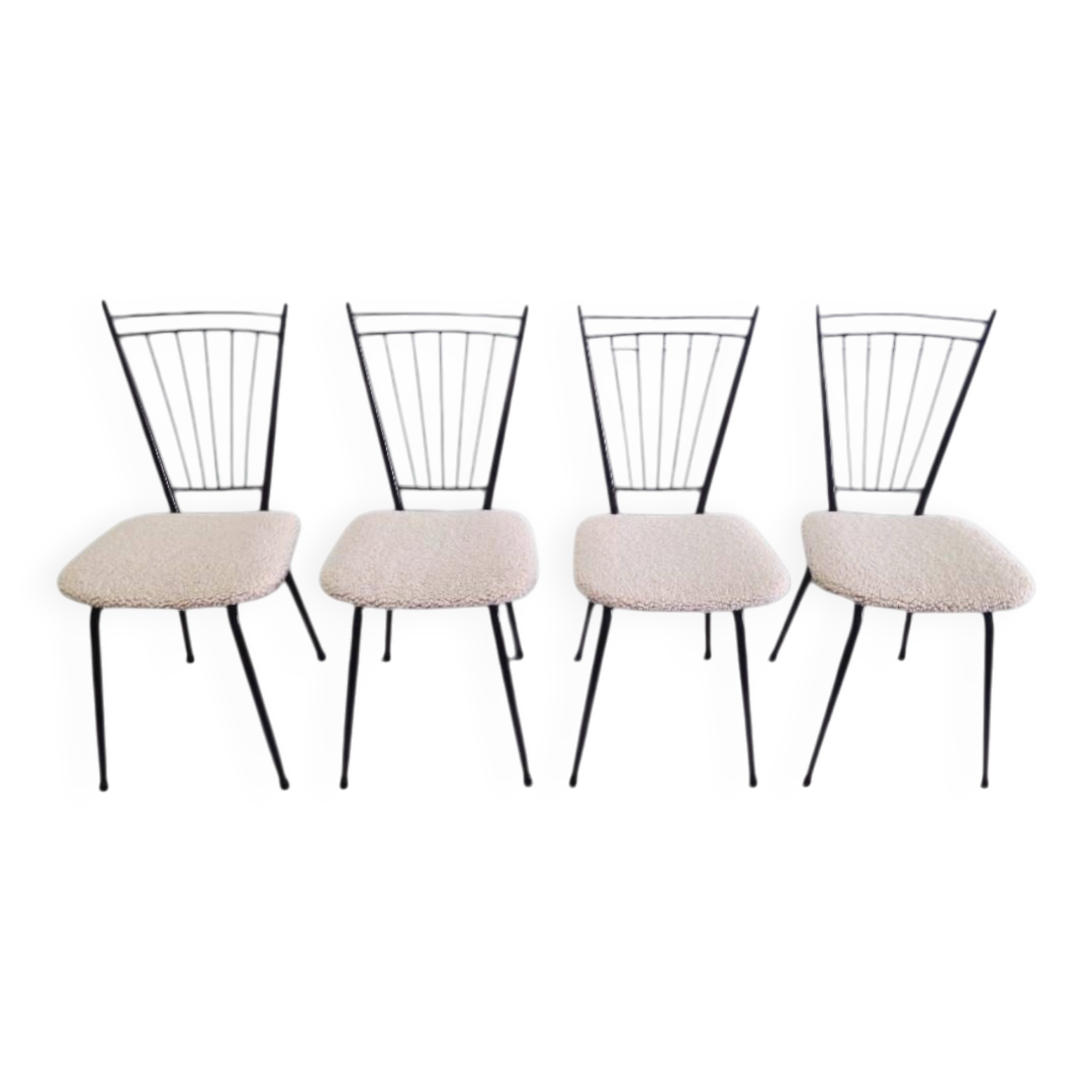 Suite de 4 chaises "Harpe" 1950 – Design Mid-Century & Assises Bouclée