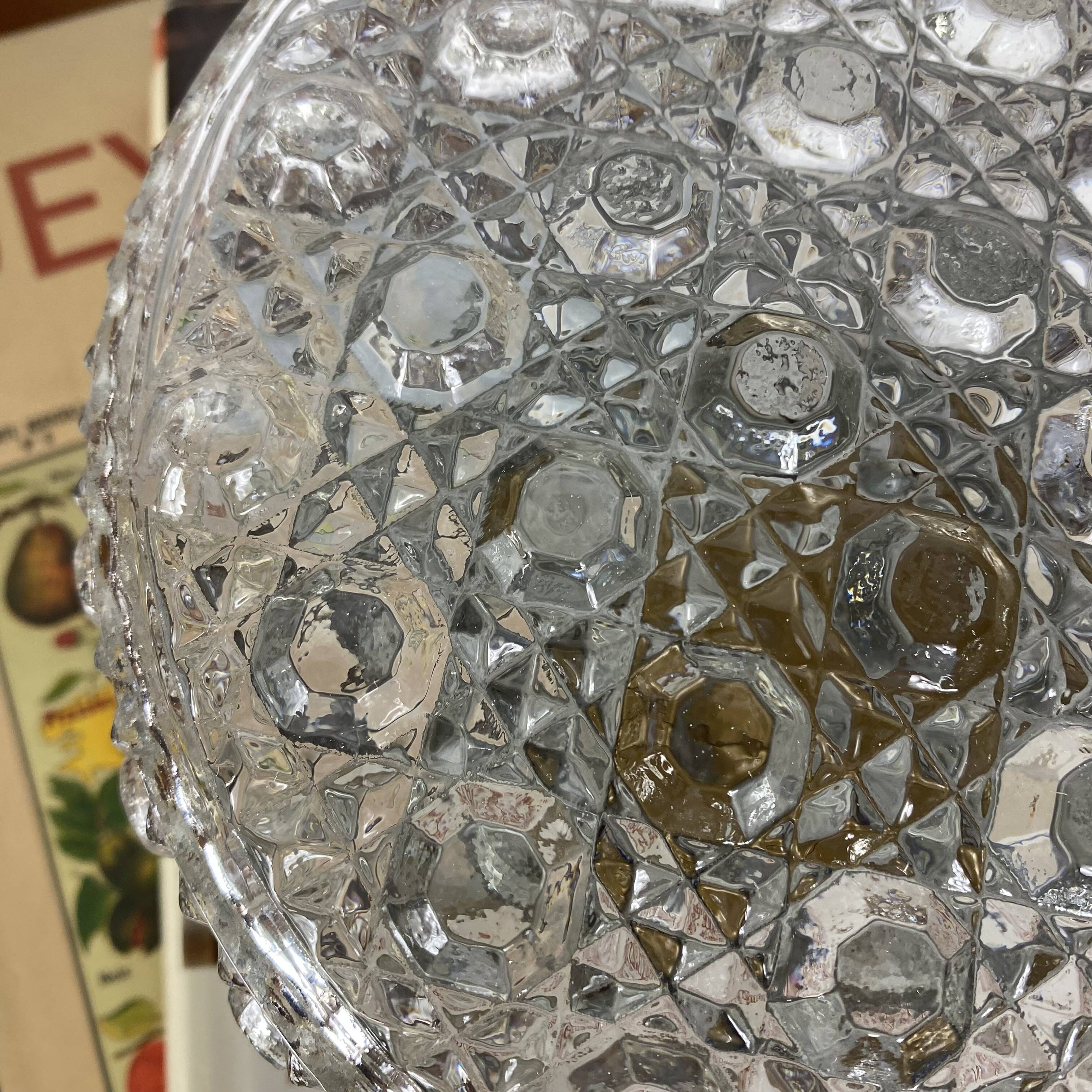 Round wall light ceiling fixture in glass with diamond points vintage 1970s
