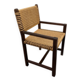Brutalist armchair in wood and rope