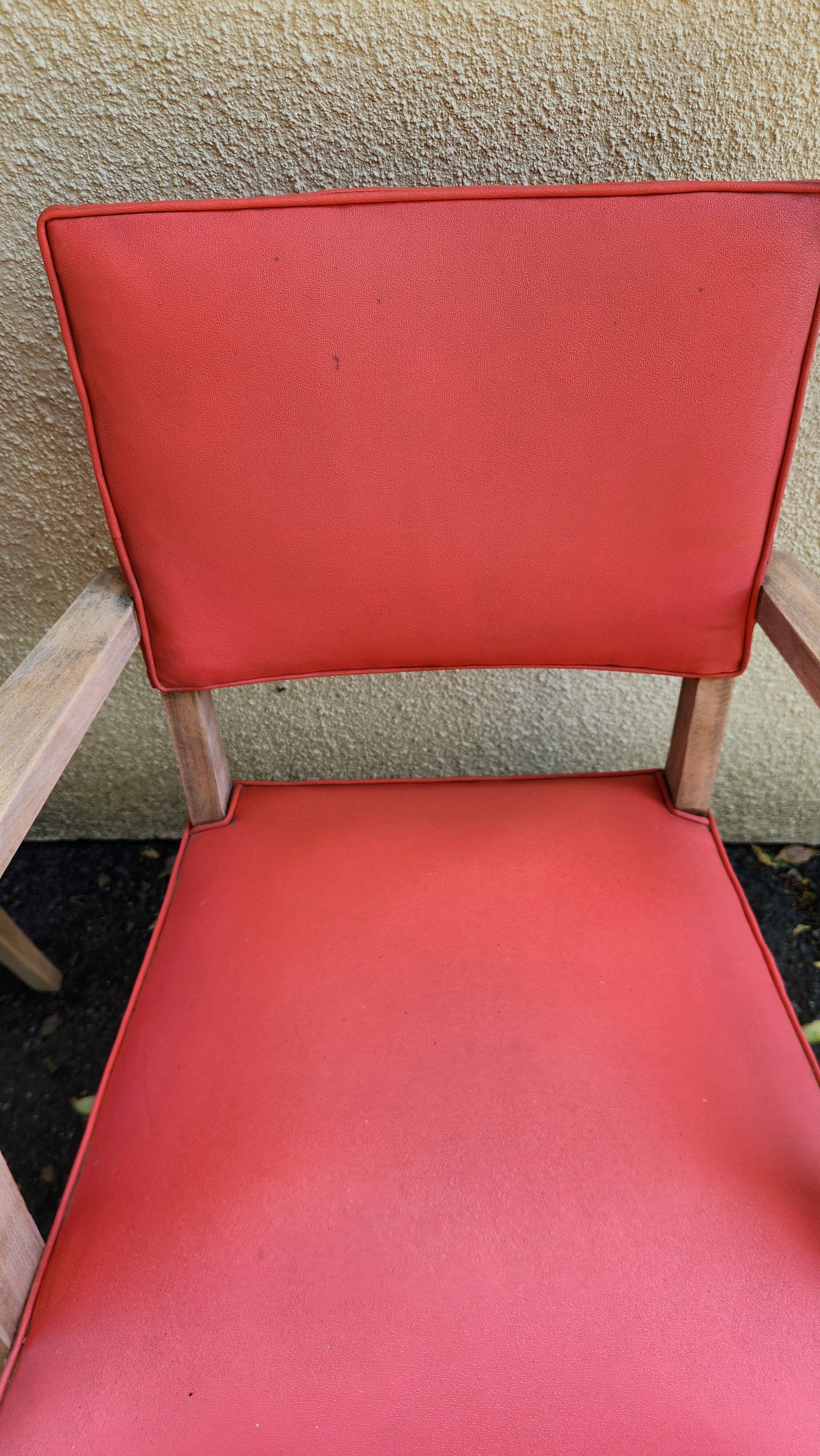 Pair of Vintage Bridge Armchairs Red & Wood 1950s