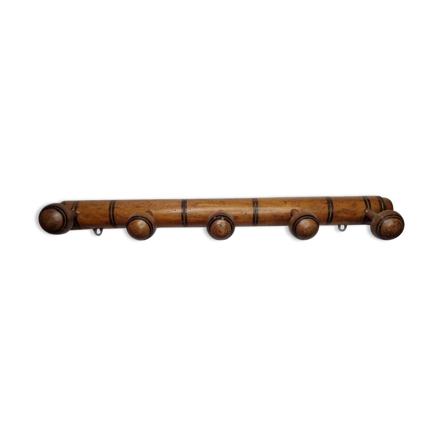 Old wooden coat rack turned in imitation of bamboo, 5 hooks, 63 cm