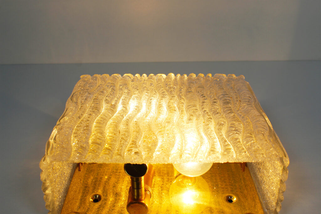 Pair of 1970s Italian brass & Murano glass wall lights