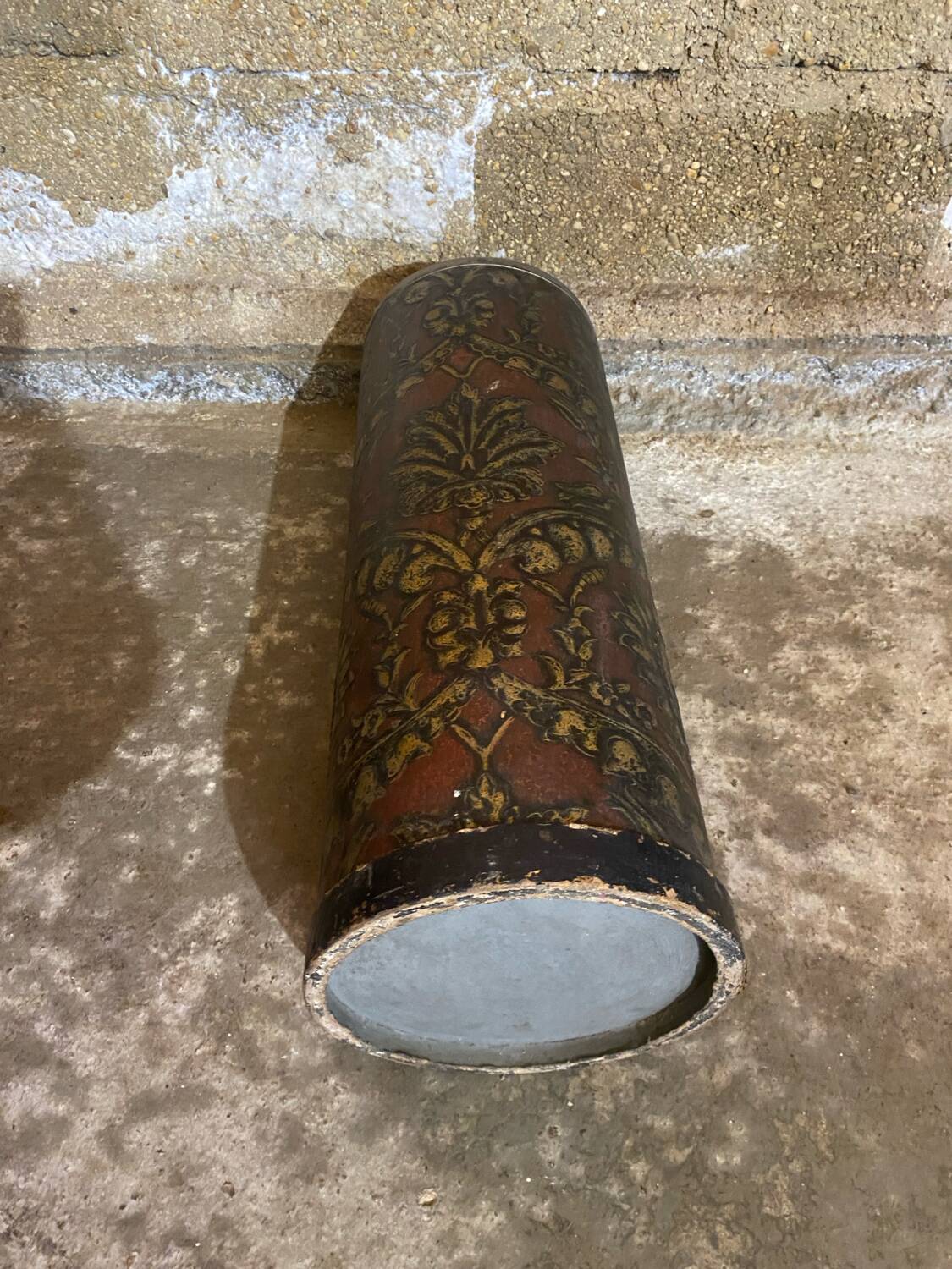 Vintage Lincrusta Loreid Umbrella Stand in Leather with Metal Rim