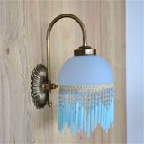 Blue wall lamp with pearl fringes