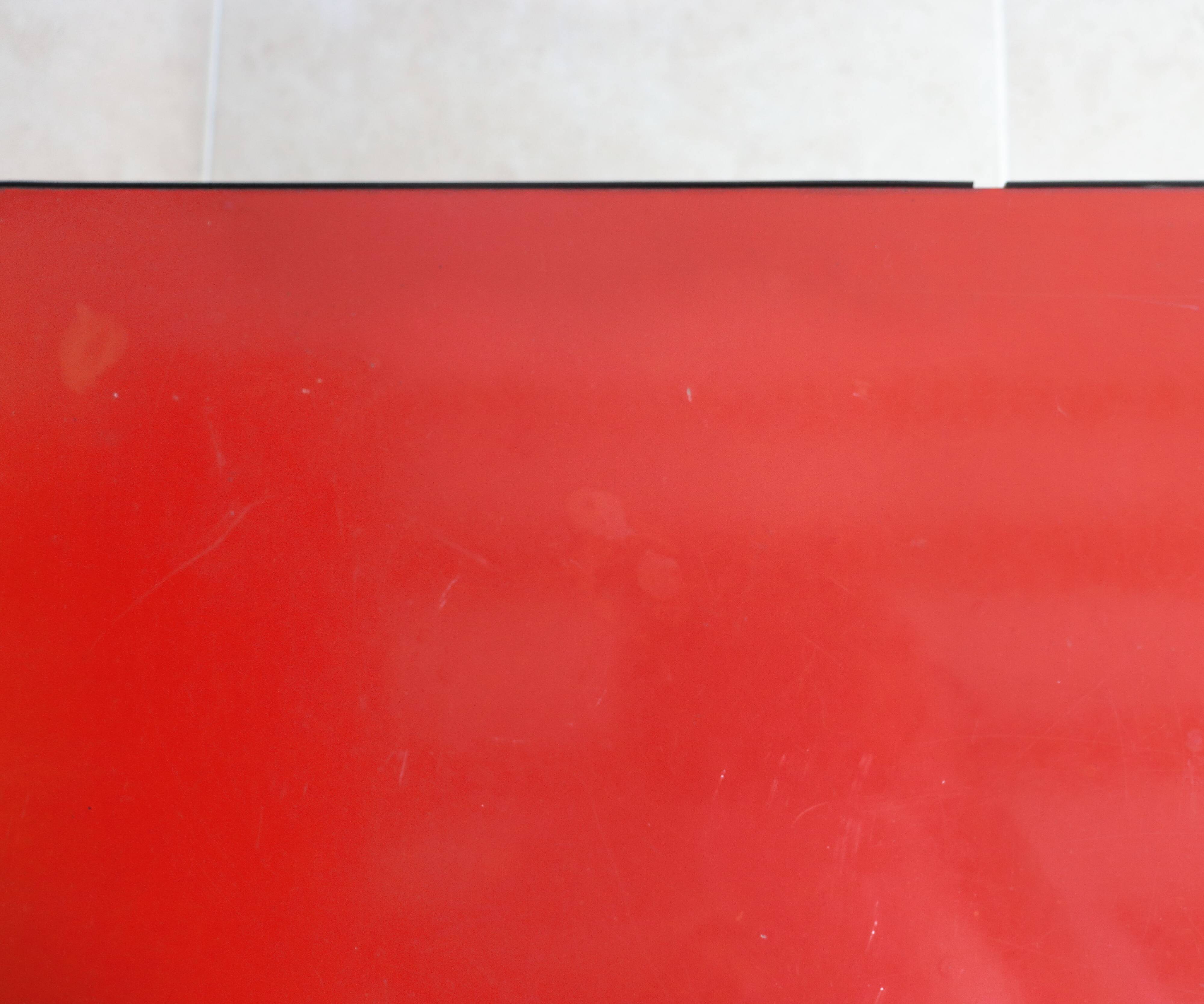 Vintage children's desk in solid oak and red formica, 50s/60s