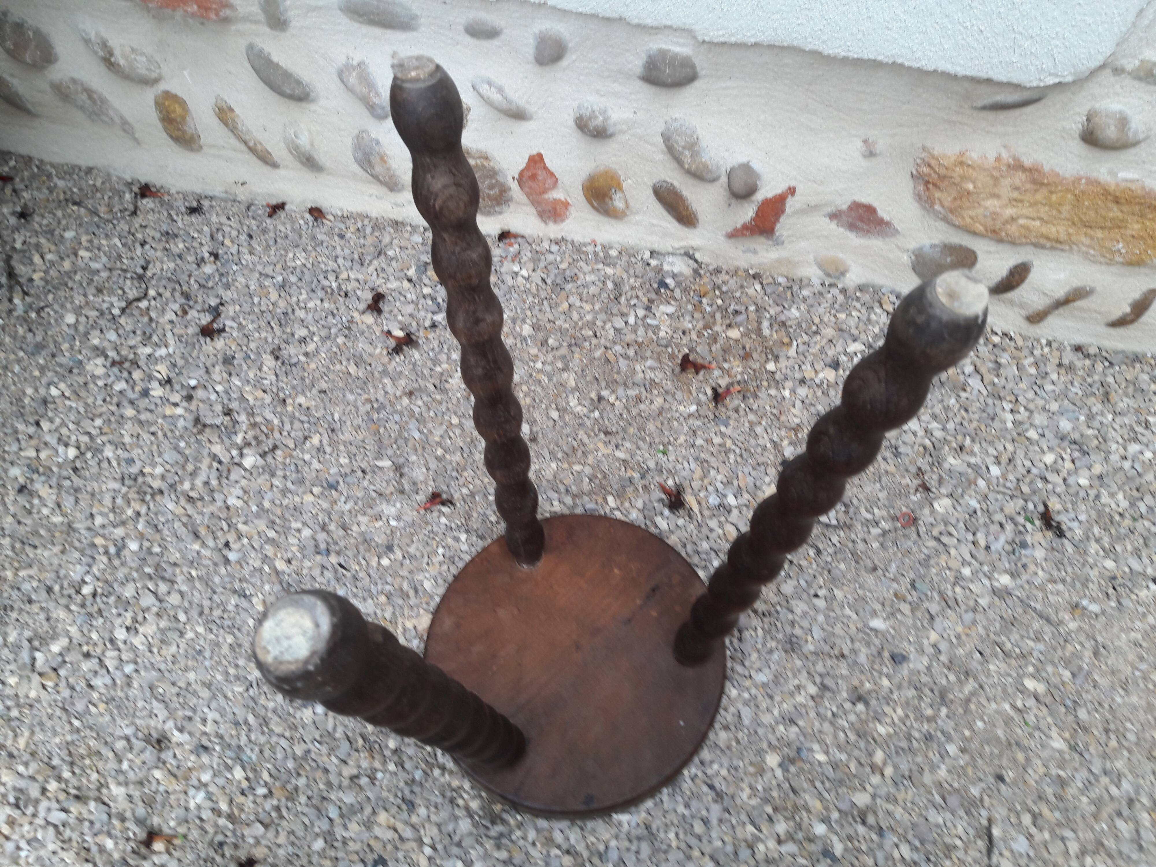 Turned wood tripod stool