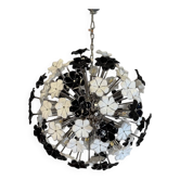 Venetian lustre in Murano glass, collection of black and white bicolour flowers, circa 1990.