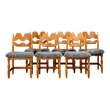Henning Kjærnulf Set of 6 Razorblade Dining Chairs in Lambswool and Oak