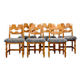 Henning Kjærnulf Set of 6 Razorblade Dining Chairs in Lambswool and Oak