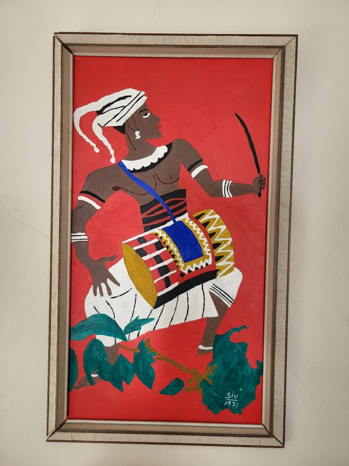 Painting Siv Holme 1971 / African Man Playing a Drum