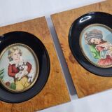 Pair of miniatures of the nineteenth century signed Jane after Fragonard
