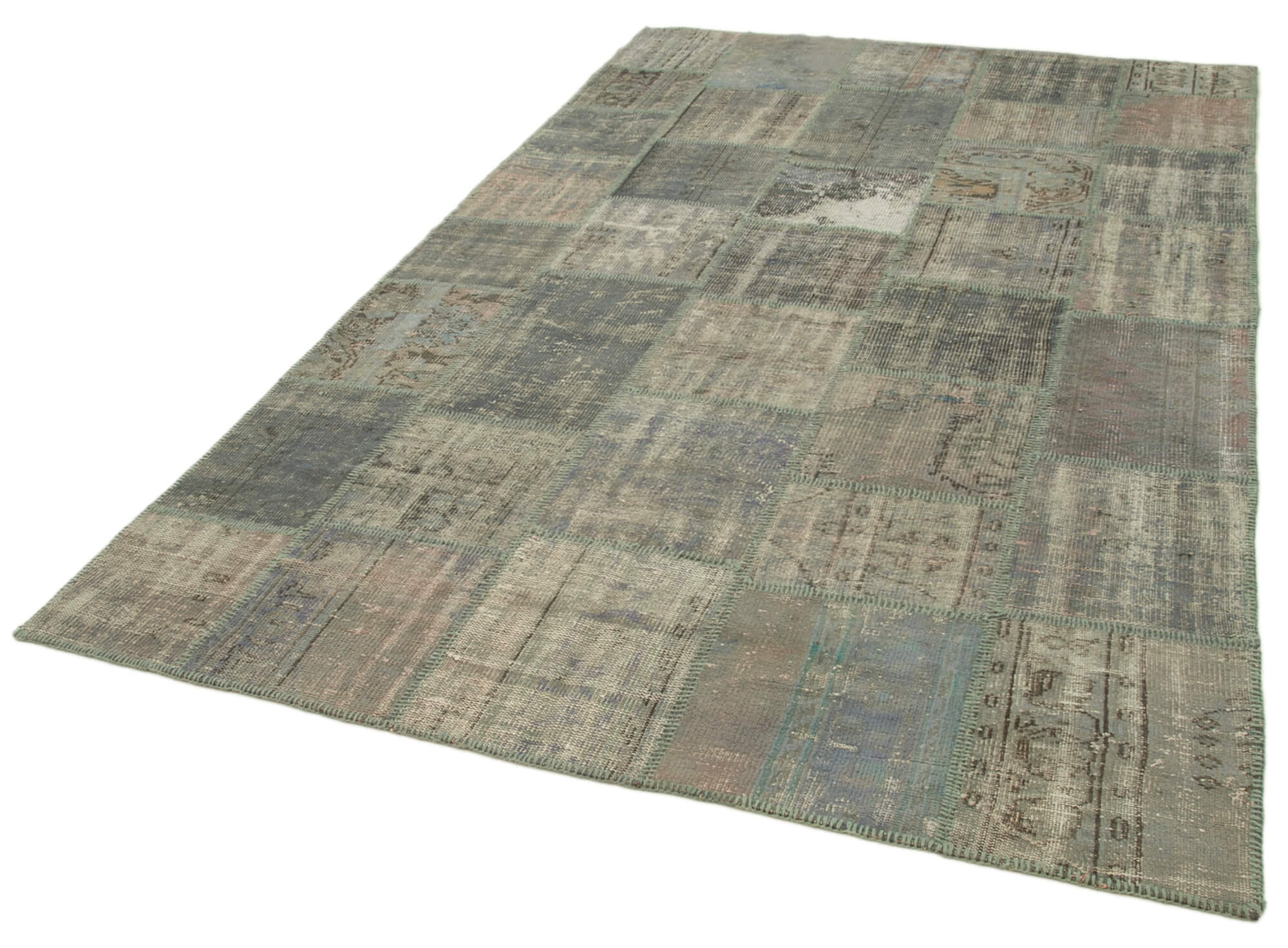 Hand-knotted anatolian contemporary 196 cm x 301 cm grey patchwork carpet