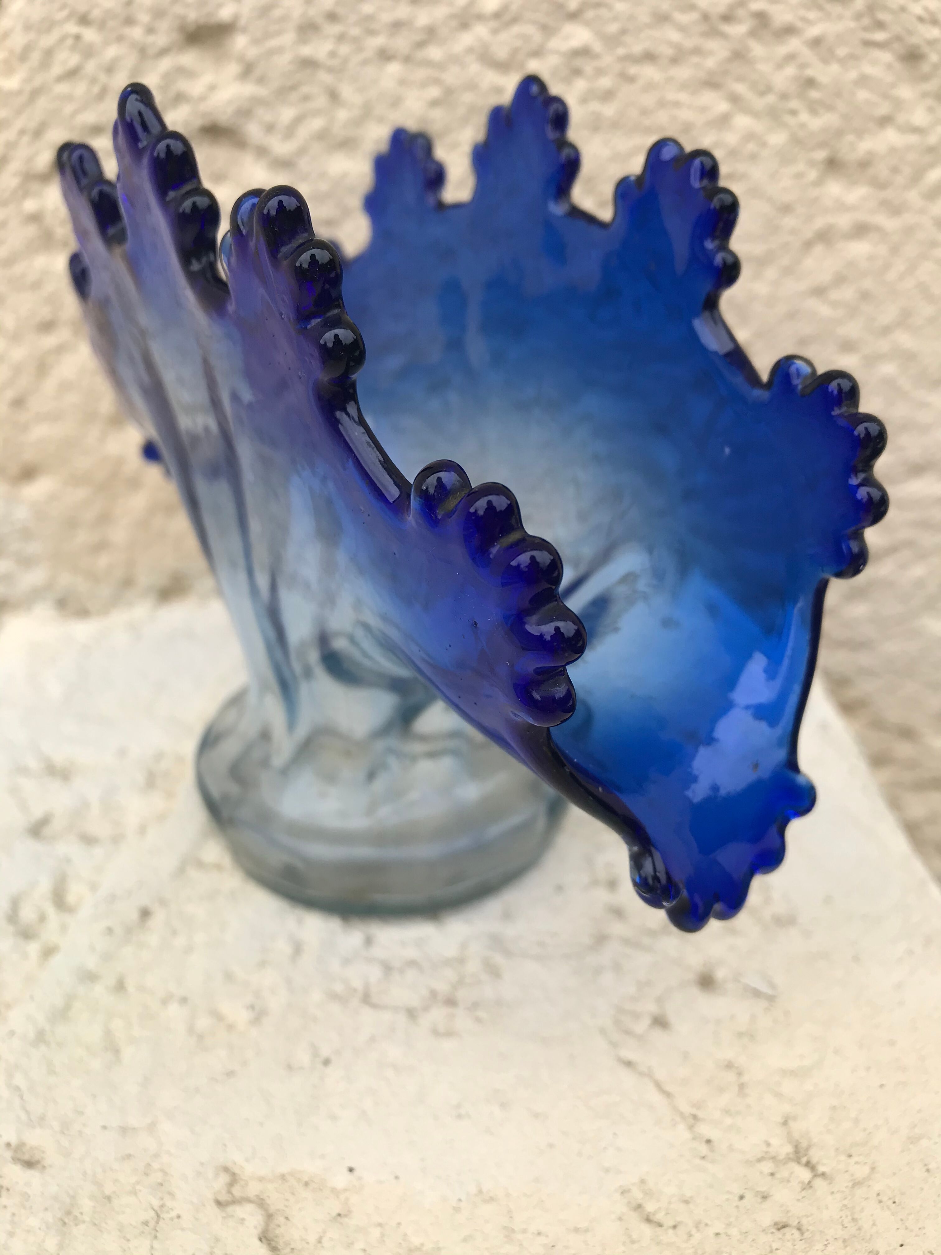 Vintage blue fan vase