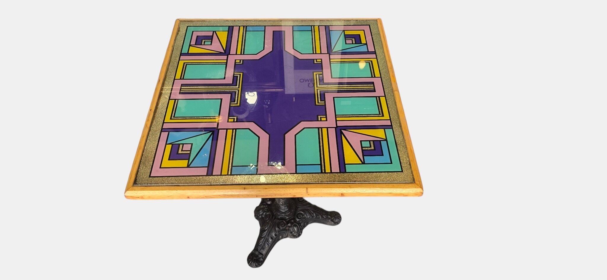 Bistro table with a hand-painted top by Bing, Cannes, 1990s.
