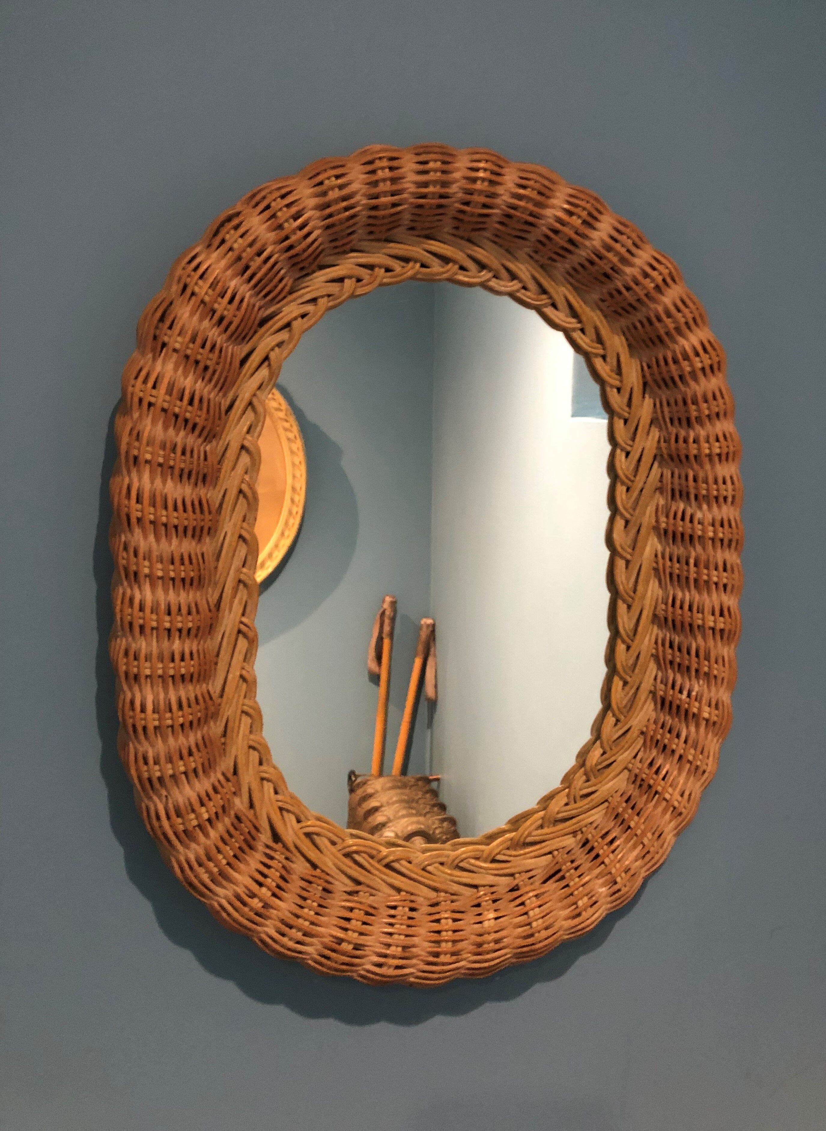 Old rattan mirror tread year 50-60