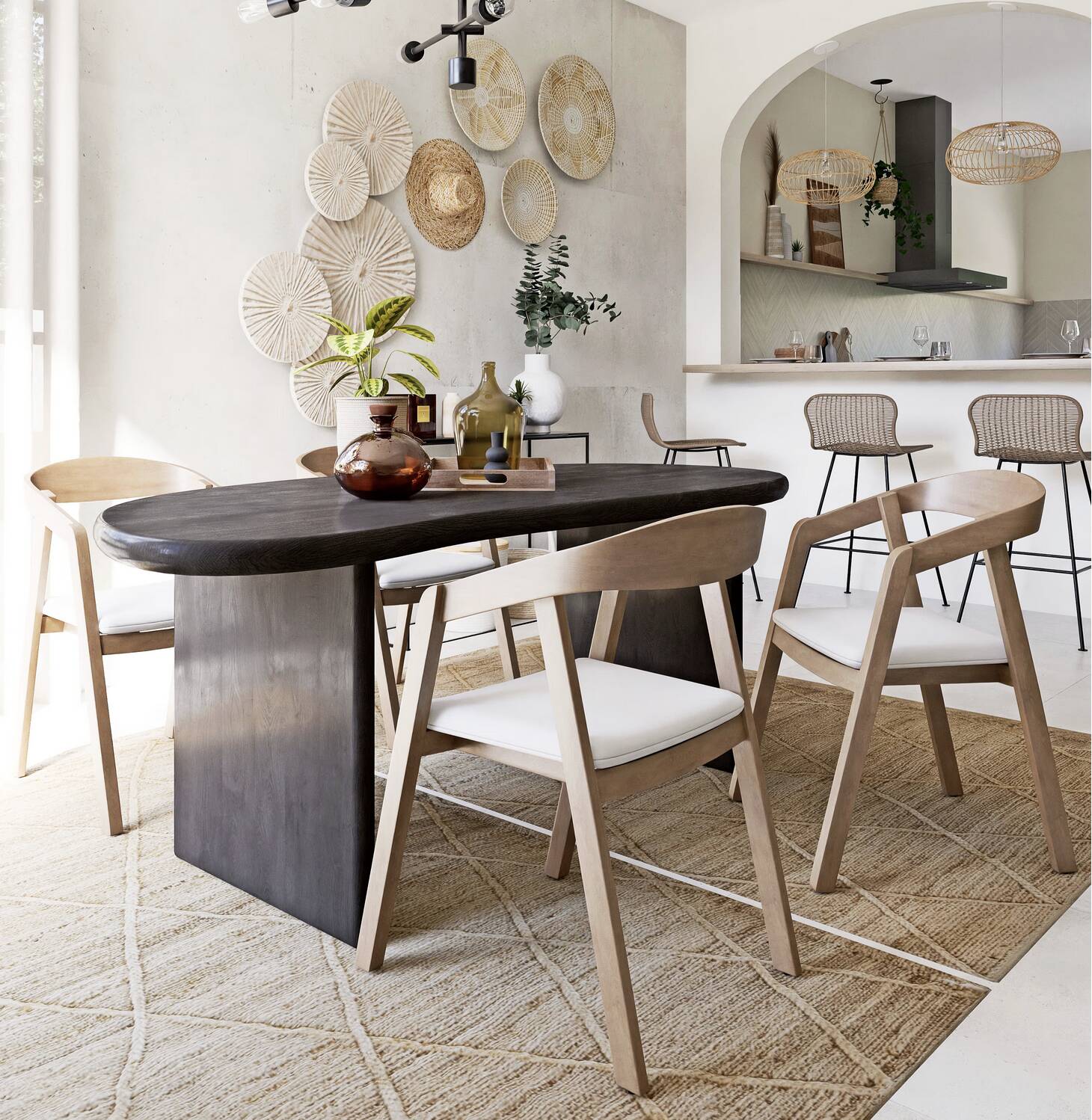 Professional chairs in beech and coated white textile