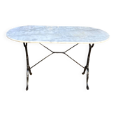 Oblong bistro table in grey marble and black cast iron, 121 x 60 cm