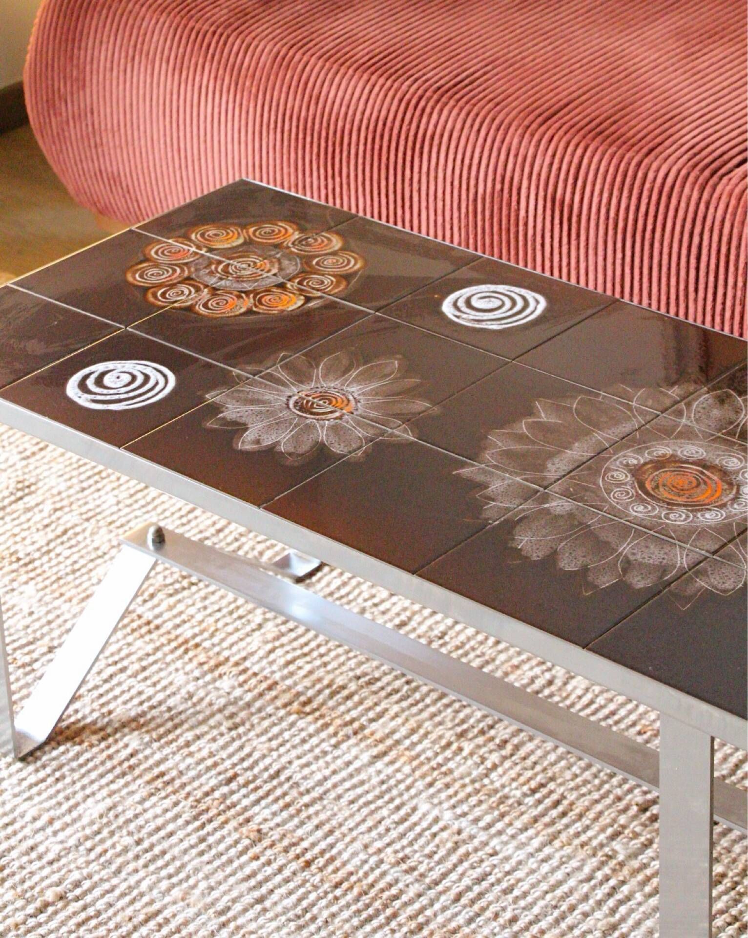 Vintage coffee table in glazed ceramic and metal – 1970s
