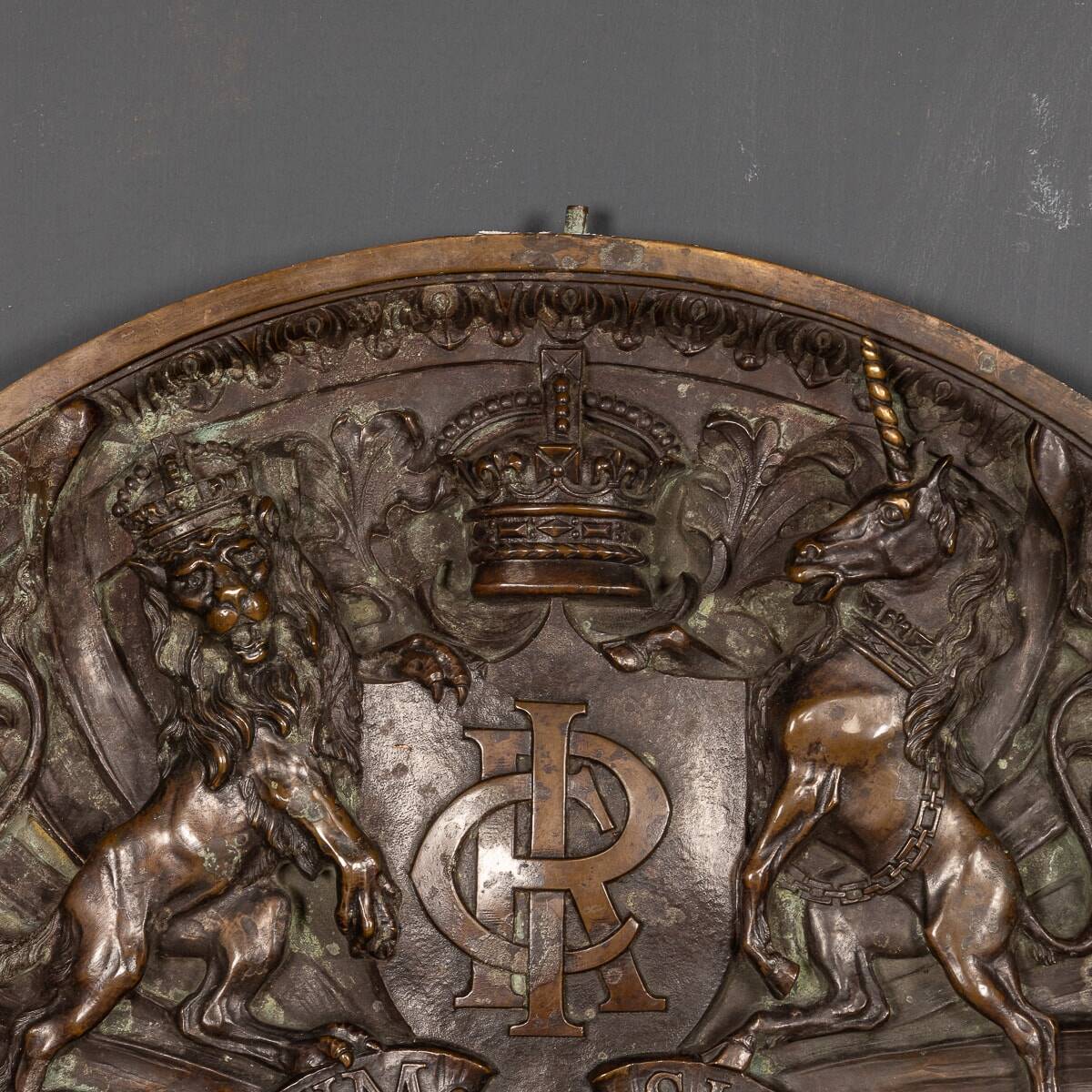 Antique 19thc cast bronze mirror, royal insurance company c.1880