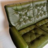 3 pers. sofa in dark green leather with chrome legs from 1970s