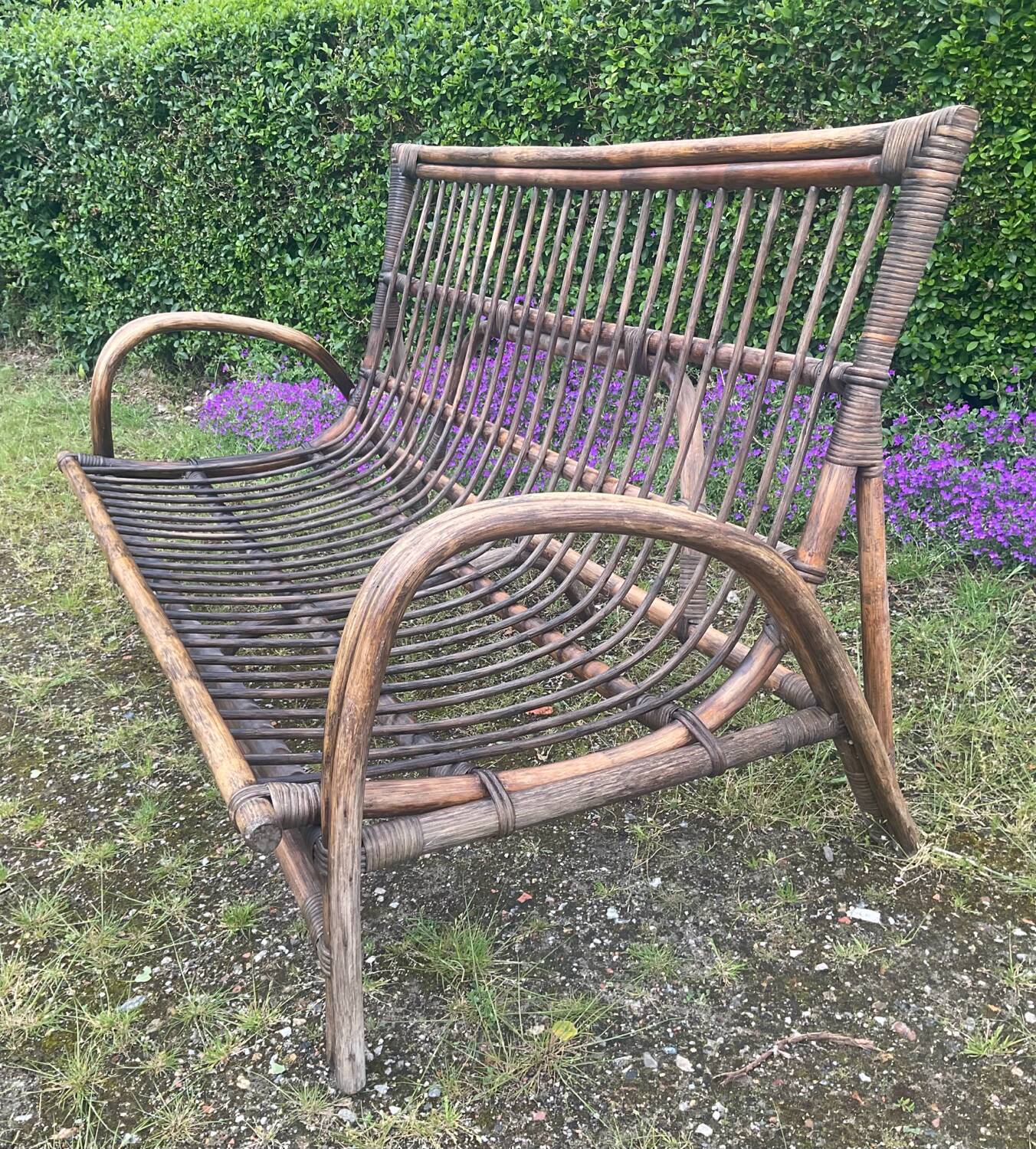 Vintage rattan bench from the 60s