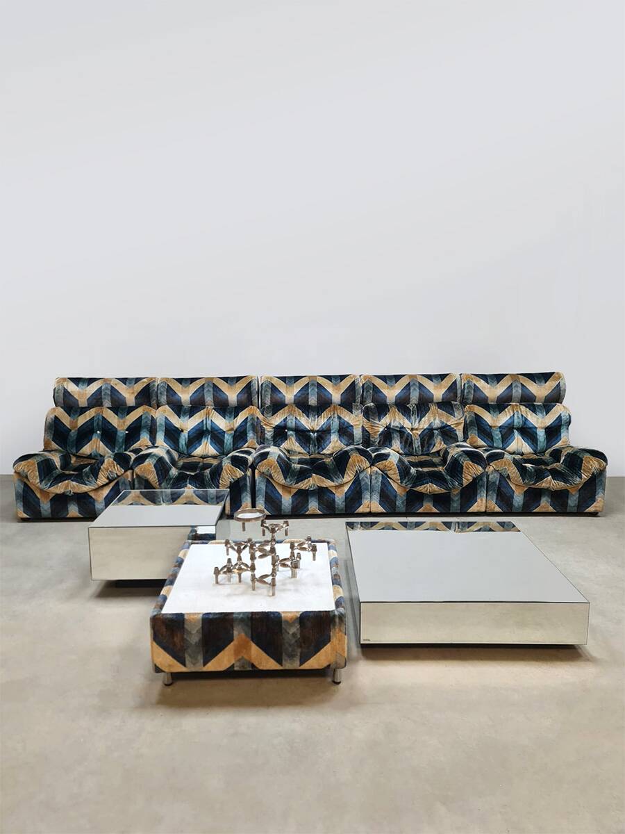Canapé modulable vintage en velours « Lignes géométriques »
