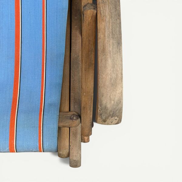 Transat chilienne ancienne toile rayée orange & bleu patine d'origine
