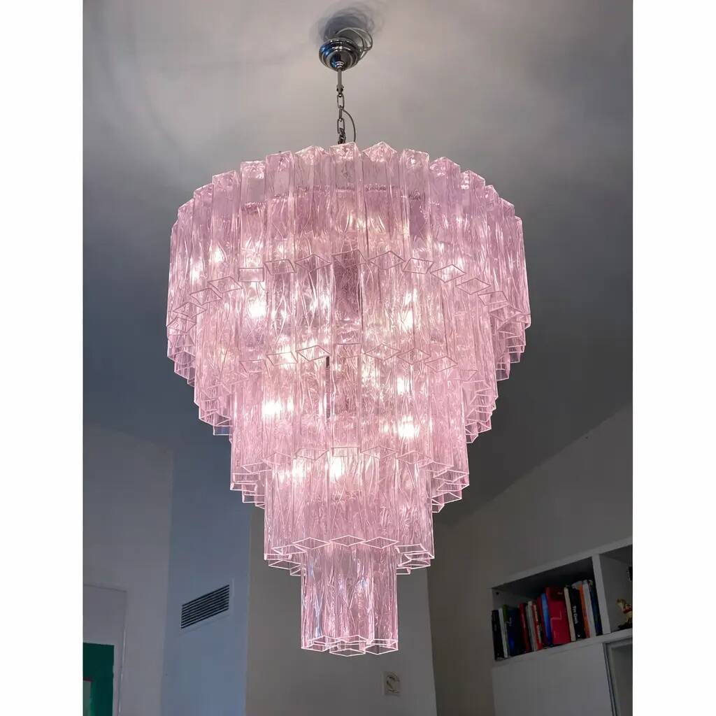 Contemporary Pink ‘Square Tubes’ Murano Glass Chandelier