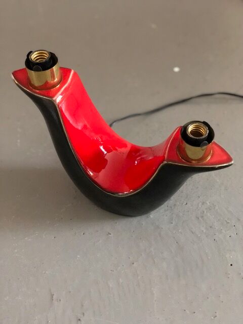 Pair of double fire lamps in red and black ceramic 50s