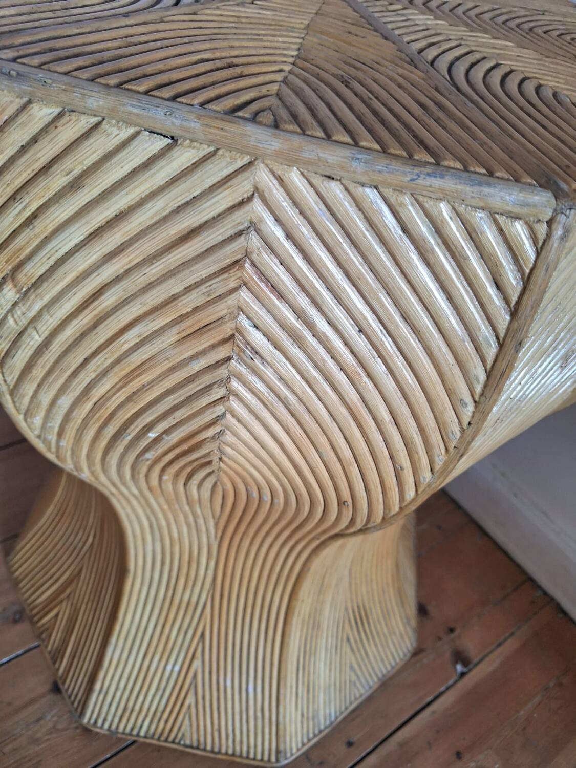 Vintage rattan and wicker table leg, old furniture
