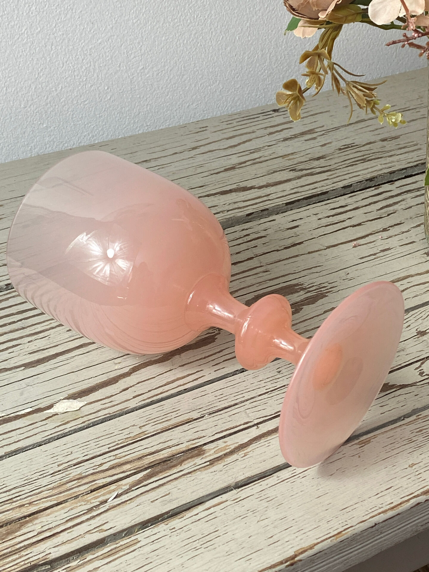 Goblet, stemmed glass in pink opaline, Portieux