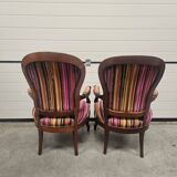 Pair of Louis Philippe armchairs in multi-colored striped velvet