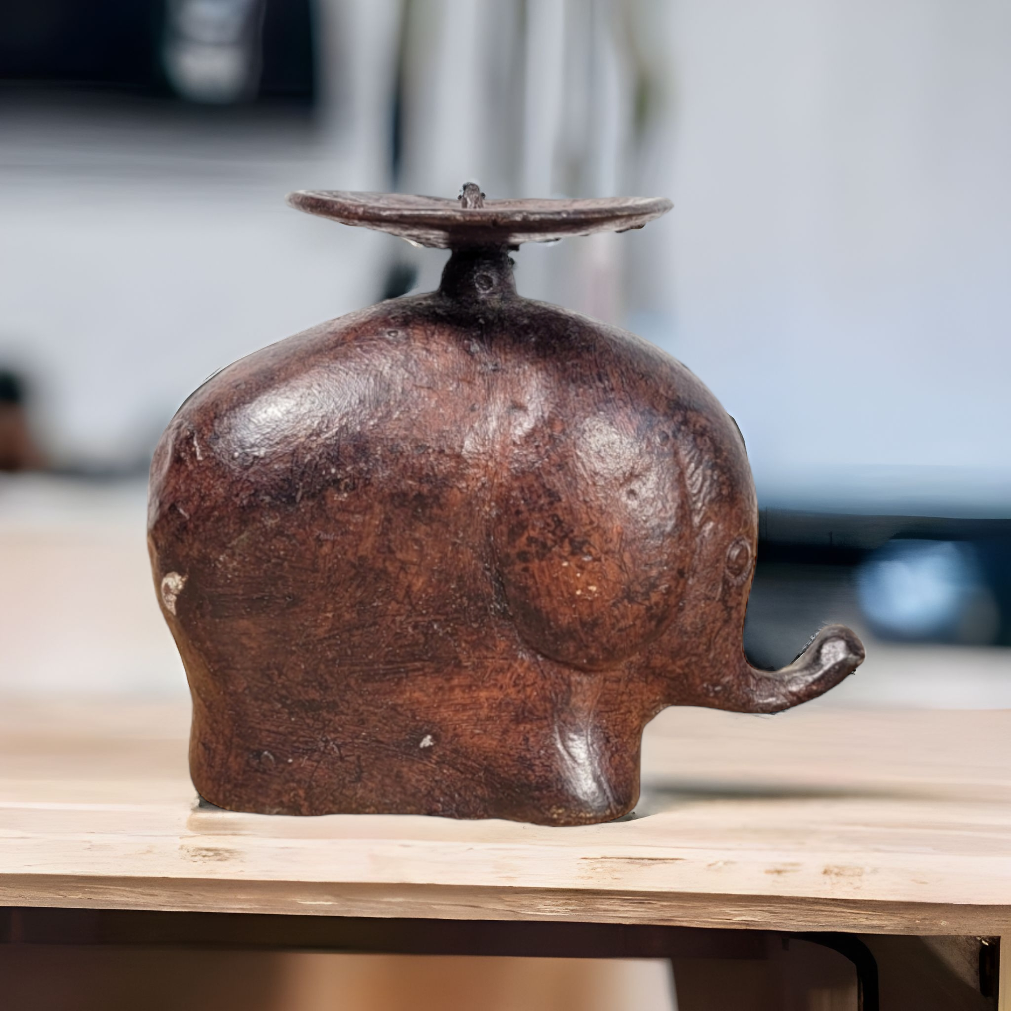 Elephant candle holder patinated metal