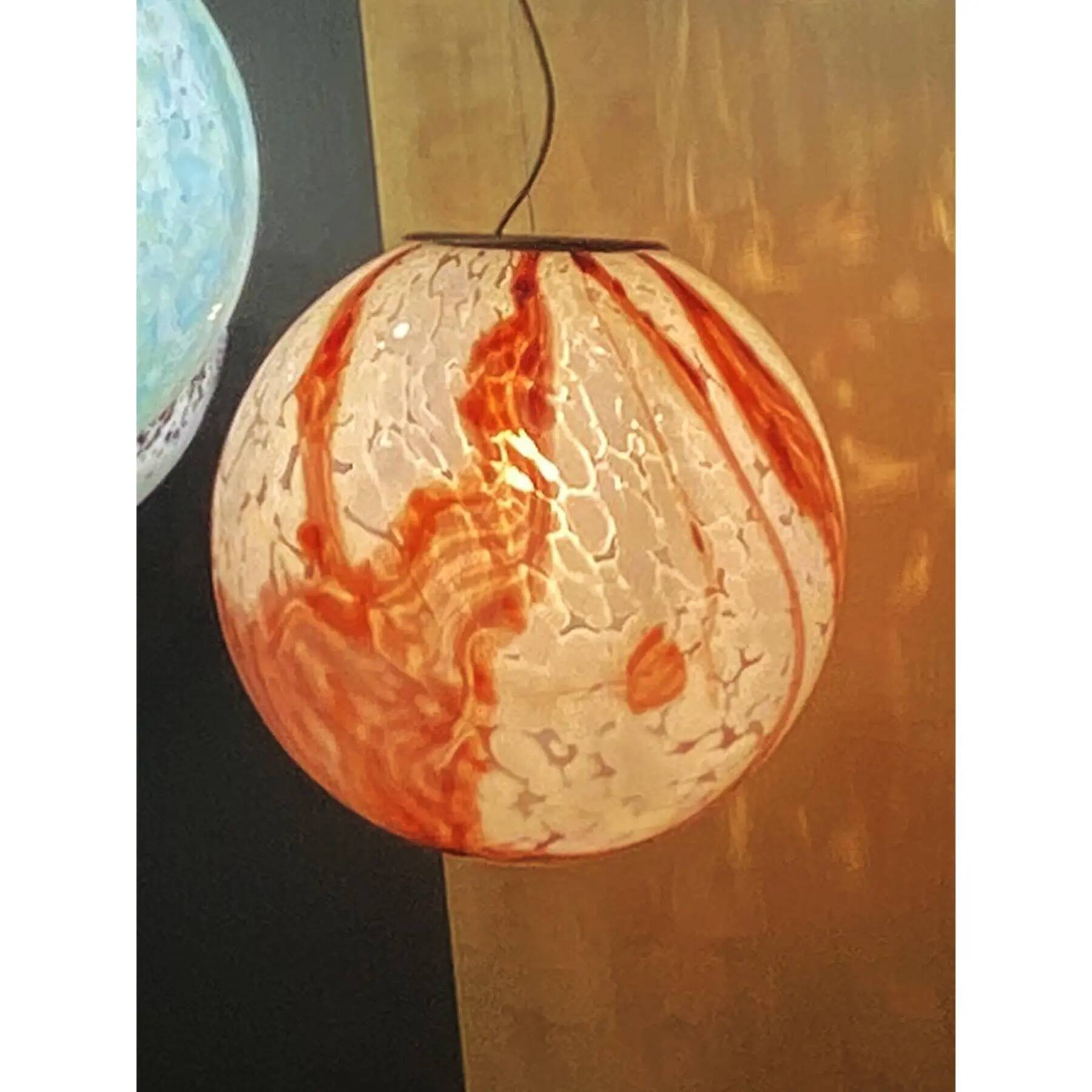 Contemporary Milky-White Spot With Brown Sphere Pendant in Murano Glass