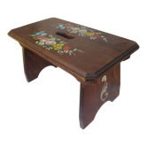 Banc en bois marche pied avec décore peint