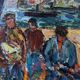 Mid-Century Modern Swedish "Coastal Dock" Vintage Figurative Oil Painting, Framed