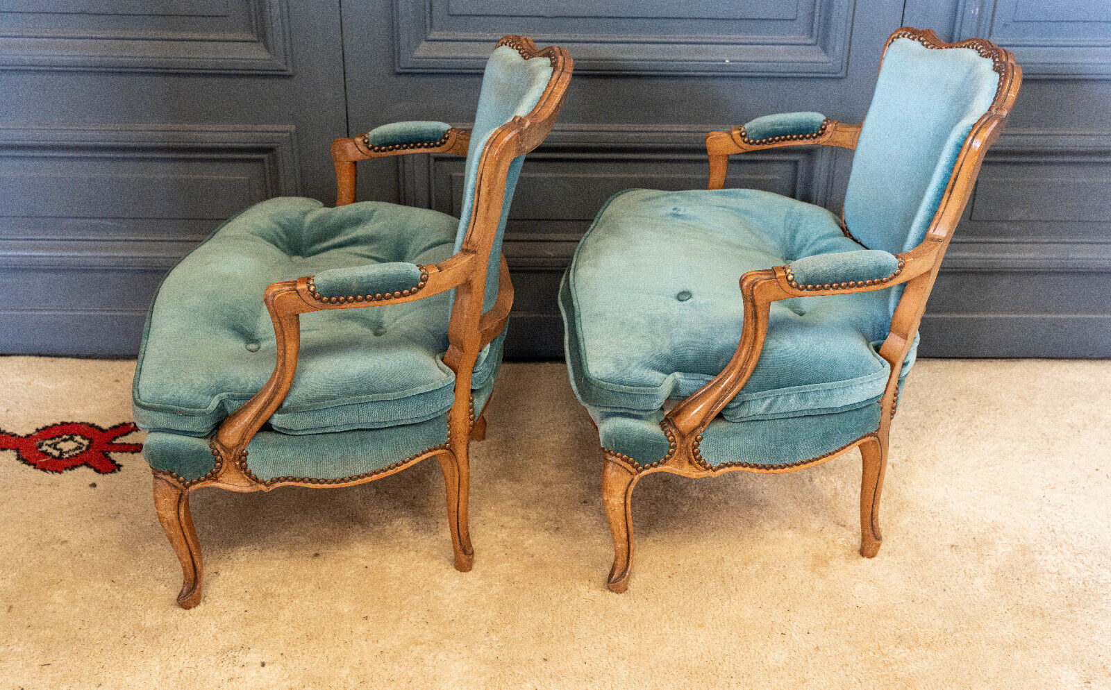 Pair of Louis XV style convertible armchairs Light wood 1900