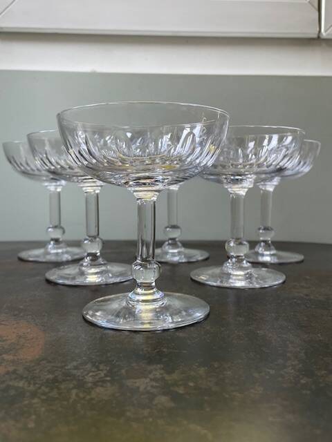 Set of 6 cut crystal champagne glasses with facets from Baccarat