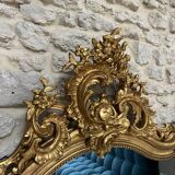 Antique mirror 169/105cm with pediments and pearl detailing in gold leaf.