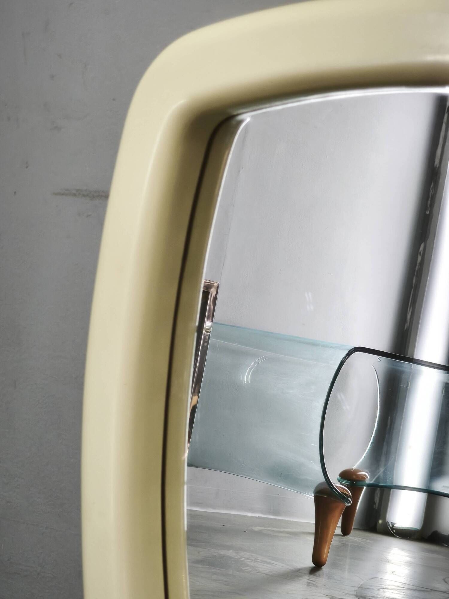 1970s Italian Space Age Cream Plastic Square Wall Mirror