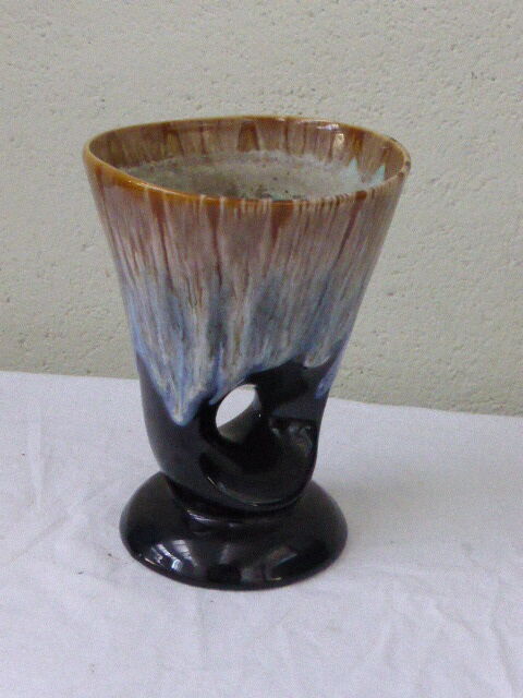 Design vase enamelled ceramic beige and Black Interior turquoise vintage 1960