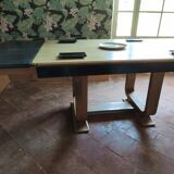 Table à manger Art Déco à rallonge verni 2 tons