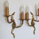 Pair of Elegant French Bronze Opposite Acanthus Leaf Double Wall Sconces