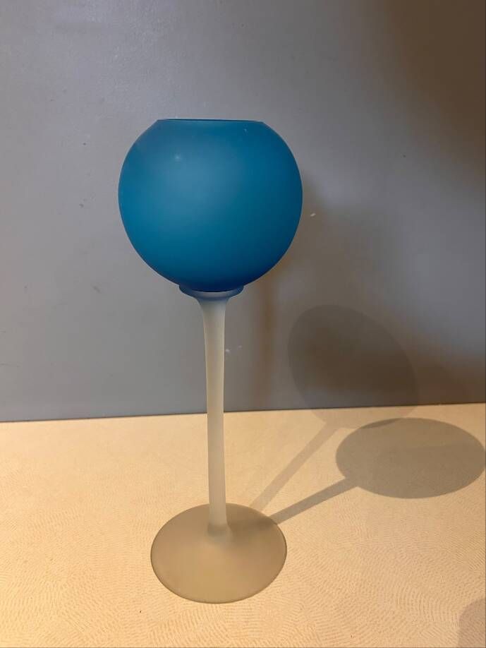 Frosted blue glass footed lantern