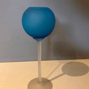 Frosted blue glass footed lantern